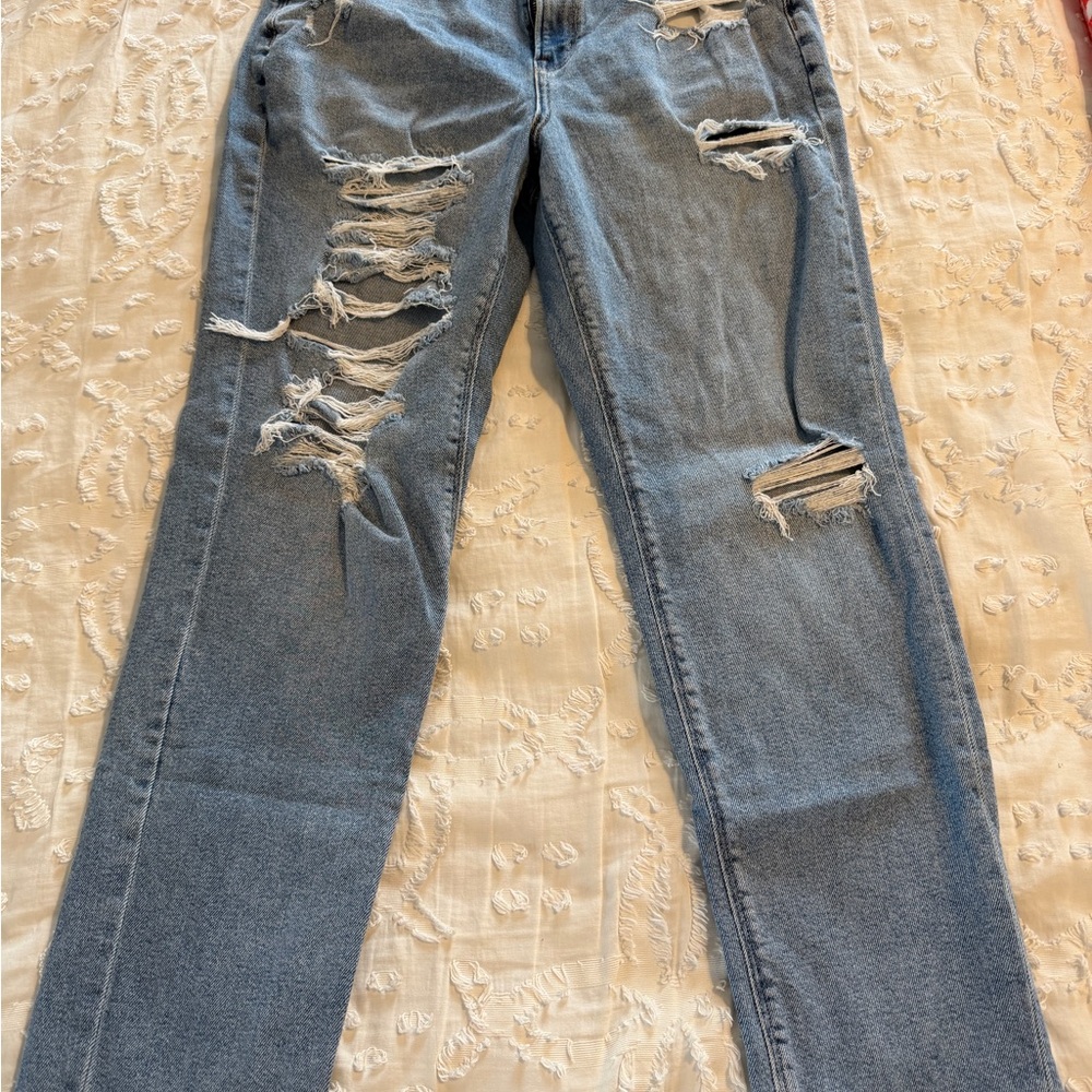American Eagle Outfitters Ripped Blue Straight Leg Jeans